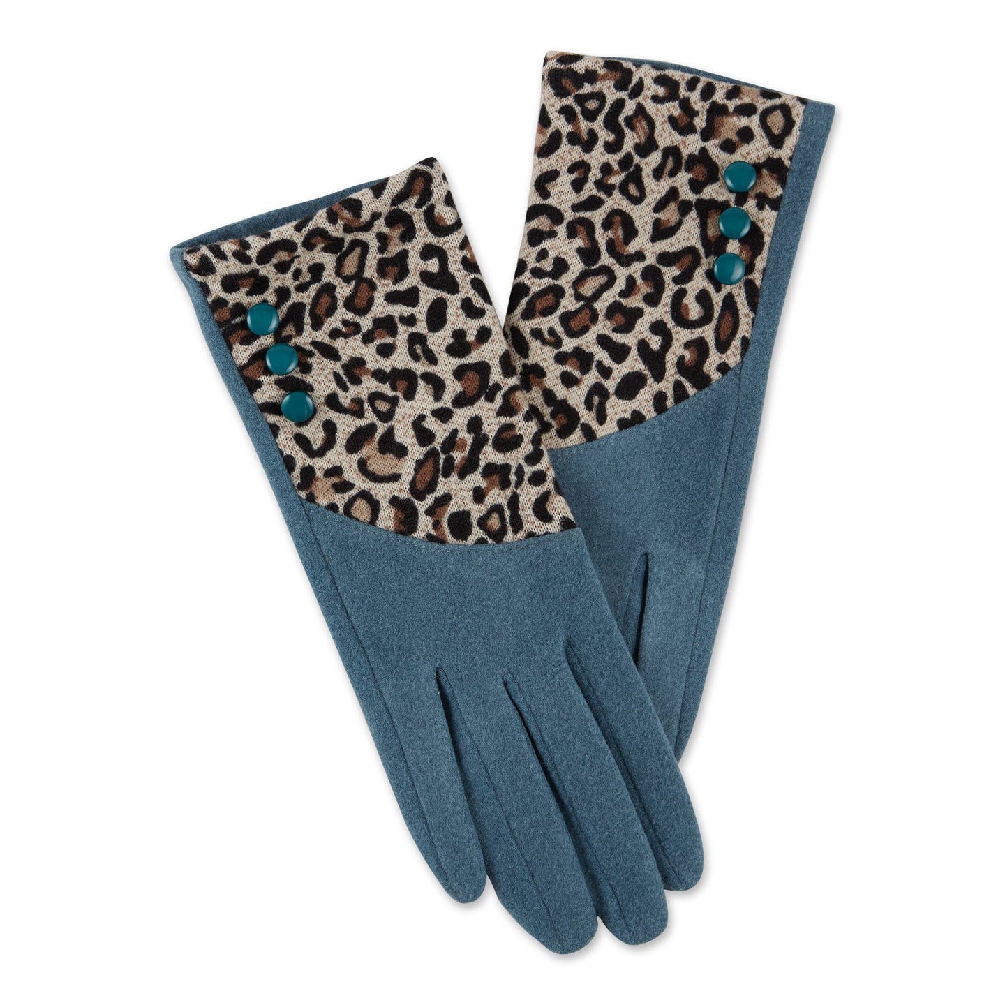 Leopard Button Gloves - Teal - PICNIC