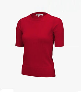 Short Sleeve Pullover Knit in Red - PICNIC