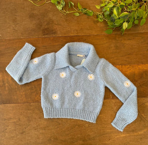 Spring Blue Cropped Daisy Sweater - PICNIC