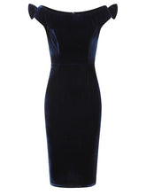 Load image into Gallery viewer, Suanna Navy Velvet Pencil Dress - PICNIC